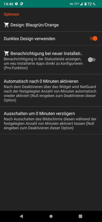 NetGuard Optionen